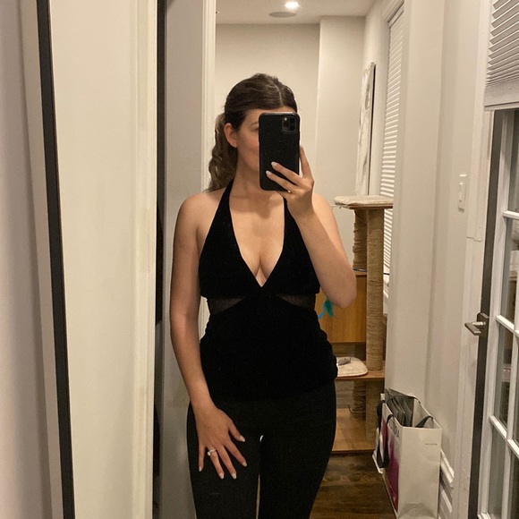 Marciano velvet halter top with mesh cutouts - Picture 5 of 5